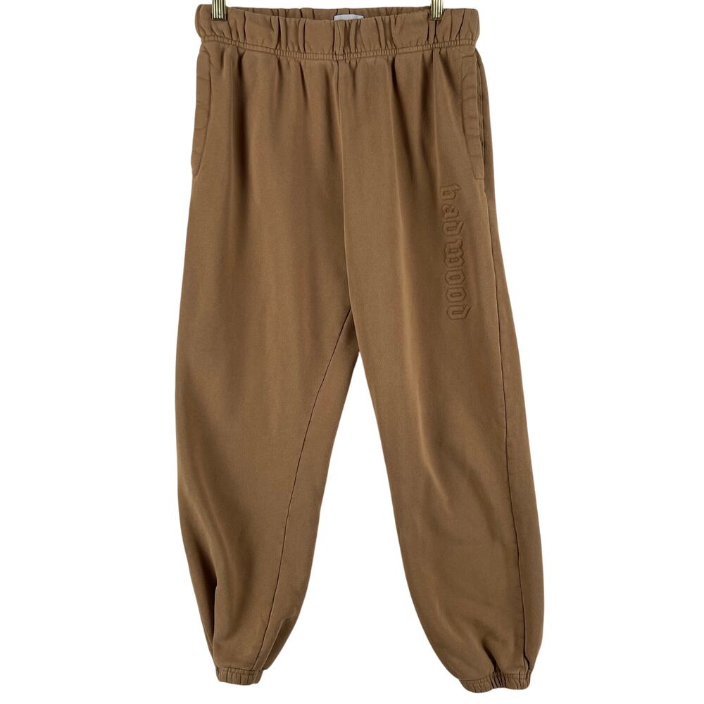 Badwood Premium Unisex Sweatpants SZ XS Tan Teddy Embossed Logo Joggers